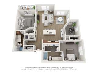 a stylized floor plan of a 1 bedroom floor plan