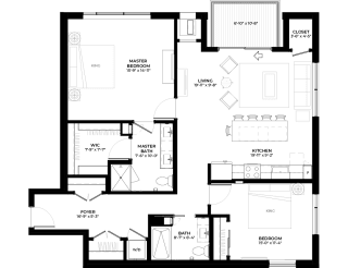 Fraser floor plan with 2 bedrooms and 2 bathrooms at The Rowan luxury residences in Eagan MN 55122