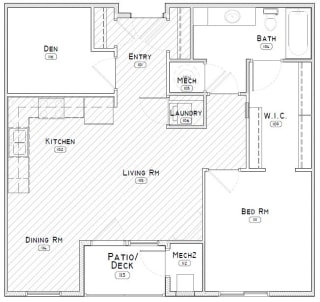 Bostwick one bedroom with den floor plan