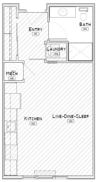 Evans studio apartment floor plan