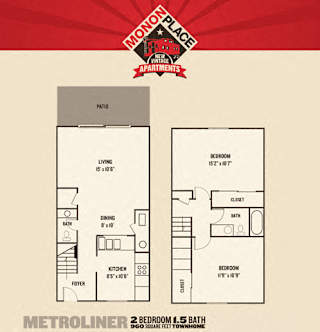 2 Bedroom Townhomes Floor Plan at Monon Living, Indiana