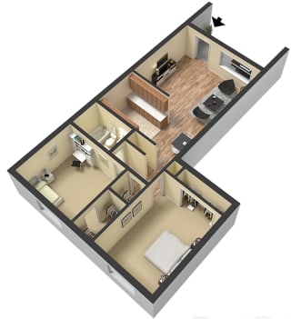 2X2 3D Floor Plan Furnished | Aspen Plaza in Albuquerque NM  87110