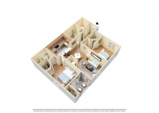 2 Bed - 2 Bath |1132 sq ft 2x2 B floor plan