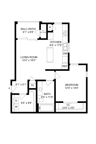 1 bedroom/1 bath floorplan at Zerzura Apartment Las Vegas Nevada