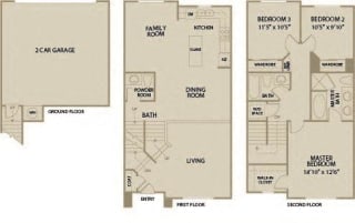 3 bed 2.5 Bath 1582 square feet floor plan Plan A