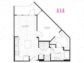 A1A 1 Bed 1 Bath 796 square feet floor plan