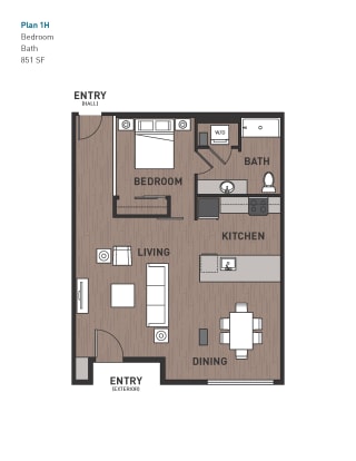 Floor Plan 1 Bedroom Plan 1H