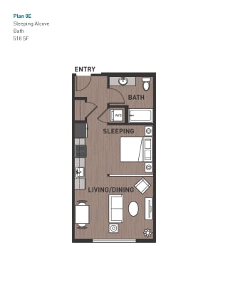 Floor Plan Open One Bedroom 0E
