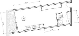Studio, 609 sq ft, Studio A floor plan