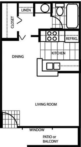 Studio Floor Plan at University Square Apartments, Flagstaff, 86001