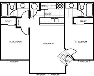 Two Bed Two Bath Floor Plan at Woodlands Village Apartments, Flagstaff, AZ, 86001