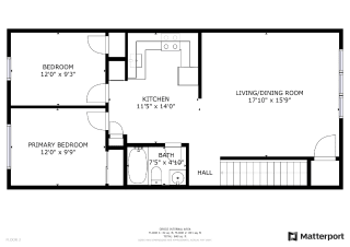 2 bed 1 bath floor plan at Amity Oak, Amityville, NY 11701