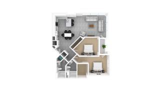 Luxury 2 Bed 2 Bath, 1,436 sqft, 3D Floorplan at The Whit in Indianapolis, IN 46204