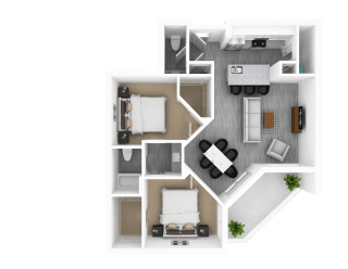 Luxury 2 Bed 1.5 Bath, 1,223 sqft, 3D Floorplan at The Whit in Indianapolis, IN 46204