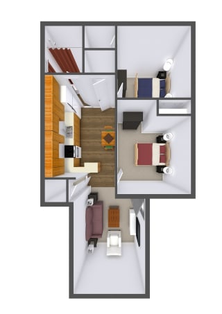 2 Bedroom, 1 Bathroom Floor plan at The Court at Sandstone Apartments, Indiana, 46142