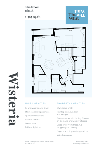 Luxury 2 Bed 2 Bath, 1,507 sqft, 2D Floorplan at The Whit in Indianapolis, IN 46204