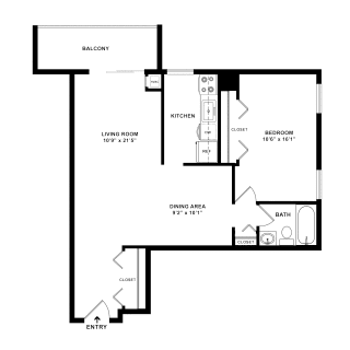 1 Bedroom 1 Bathroom Hi Rise Floor Plan at Seven Springs Apartments, Maryland