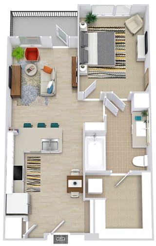 a bedroom with a bed and a chair in a room