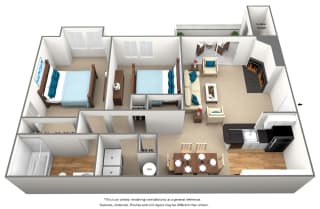 2 bedroom 1 bathroom floor plan B at Montclair Apartments, Silver Spring, Maryland