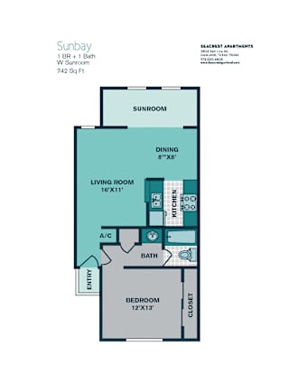 1 Bedroom A4 - 742sqft - SUNBAY at Seacrest Apartments, Garland
