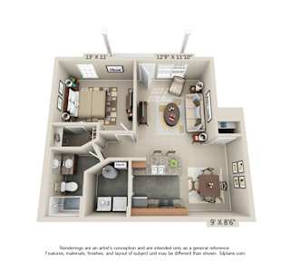 The Poppy I 1 Bedroom Apartment Floor Plan at Albany Glen