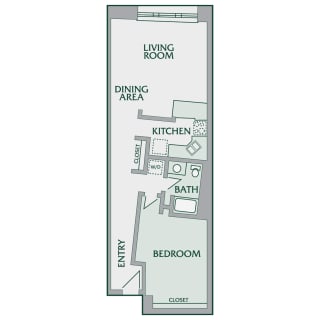 Floor Plan 1 Bedroom, 1 Bathroom - 720 SF