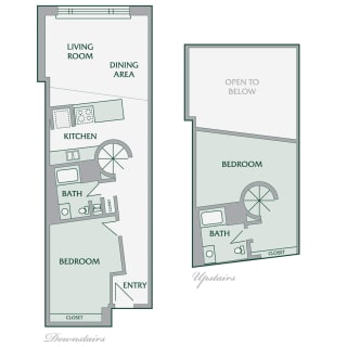 Floor Plan 2 Bedroom, 2 Bathroom - 1000 SF