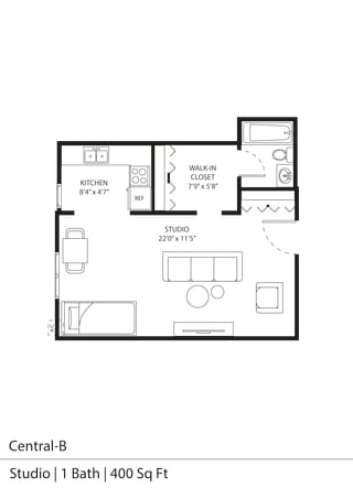 the floor plan of central b studio 1