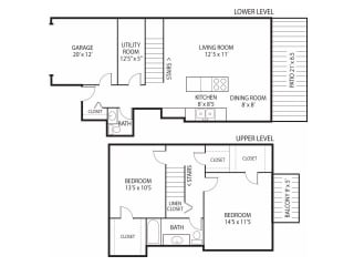 Lakeview and Savannah Townhome-Floor Plan Beach South at the Lake Apartments in Robbinsdale, MN 2 Bedroom 1.5 Bath Townhome