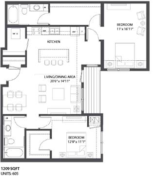 Floorplan Q at The Palmer, Minneapolis, 55401