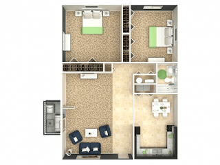 a floor plan of a house with a bedroom and a living room
