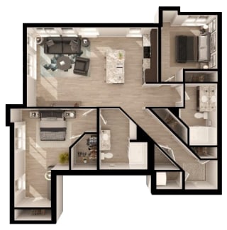 a floor plan of a house with a bedroom and a living room