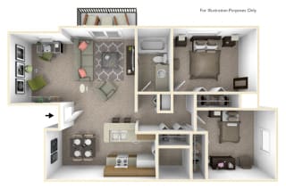 2-Bed/1-Bath, Daffodil Deluxe Floor Plan at Beacon Hill Apartments, Illinois