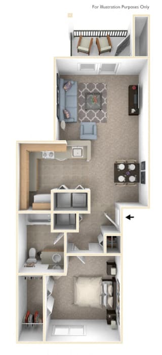One Bedroom One Bath - Bridge Floorplan One Bedroom One Bath - Bridge Floorplan at Colonial Pointe at Fairview Apartments, Bellevue