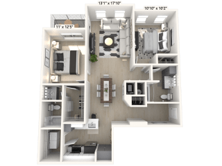 The Capital - 2 BR 2 BA Floor Plan at Alexandria of Carmel Apartments, Indiana, 46032