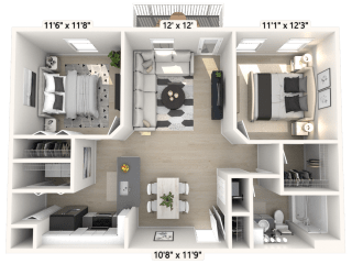 The Constitution - 2 BR 1 BA Floor Plan at Alexandria of Carmel Apartments, Indiana
