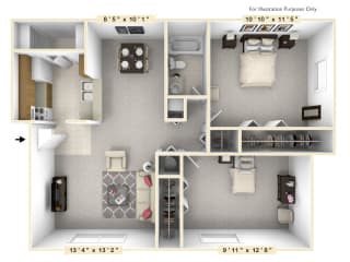 The Day Sailor - 2 BR 1 BA Floor Plan at Scarborough Lake Apartments, Indianapolis, IN, 46254