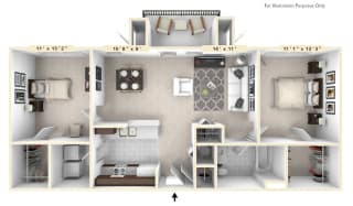 The Jefferson - 2 BR 1 BA Floor Plan at Enclave Apartments, Midlothian