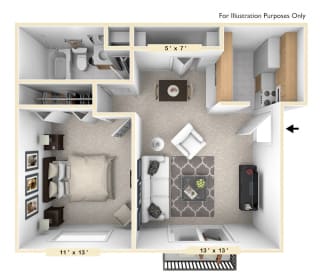 The Quail Run - 1 BR 1 BA Floor Plan at Pheasant Run, Indiana, 47909