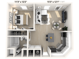 The Senator - 1 BR 1 BA Floor Plan at Alexandria of Carmel Apartments, Carmel, 46032