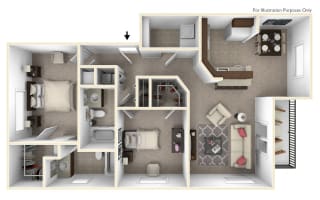 2-Bed/2-Bath, Tithonia Floor Plan at The Harbours Apartments, Clinton Twp, MI