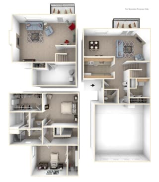 Two Bedroom Two-Story Floorplan at Gull Prairie/Gull Run Apartments and Townhomes, Michigan, 49048