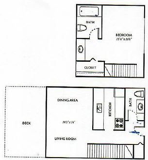 Ventana Apartments and Townhomes 1x1.5 Townhome Floor Plan