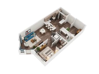 Voda Apartments 3D Floorplan 1D-1.5