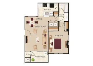 San Marino Apartments 1x1 L Floor Plan