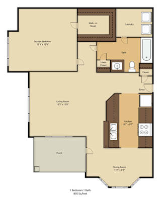 a floor plan of a residence with a bedroom and a living room