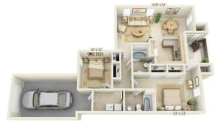 Stoneridge Apartments Bluestone 2x2 Floor Plan 994 Square Feet