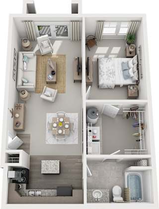 1 bedroom 1 bath architecture drawing of Mebane floor plan