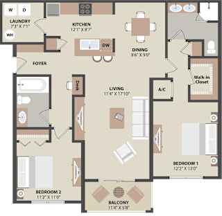 Fountain Villas The Falls 2 BD 2 Bath 1191 sqft