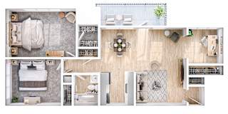 A series of images showing different layouts of a hotel room.